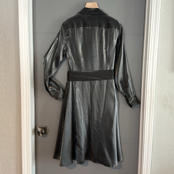 Lauren by Ralph Lauren metallic gunmetal grey shirt dress, size 2 - Picture 3 of 5